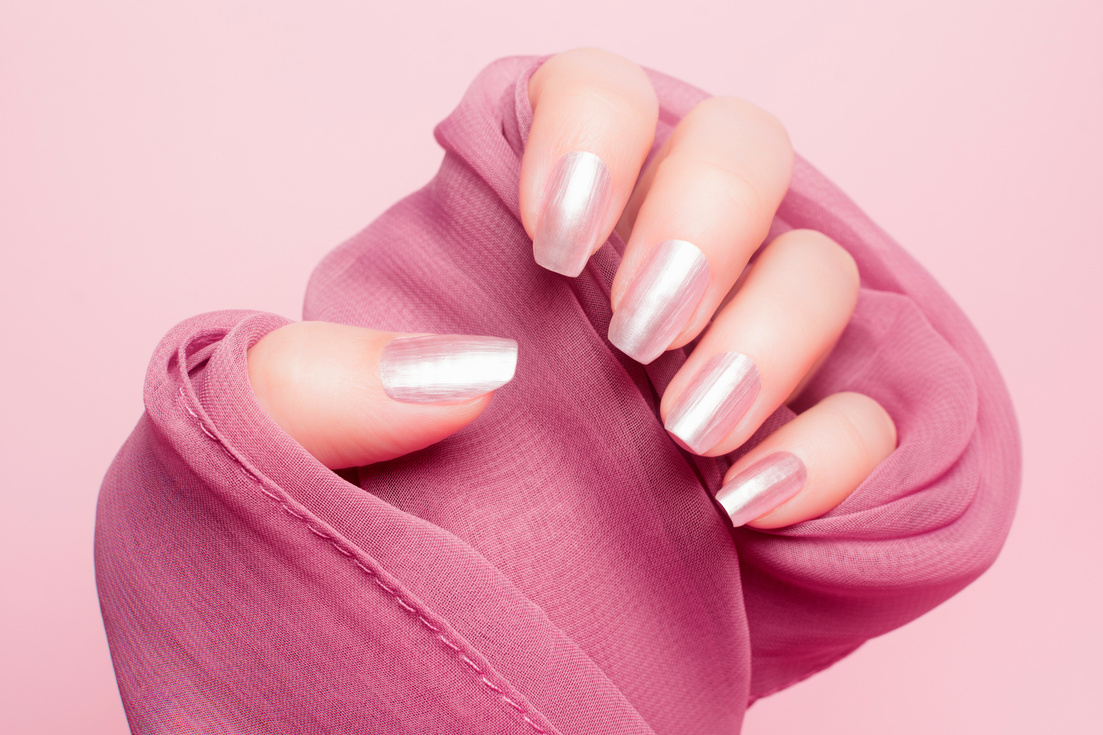 shiny pink nails manicure